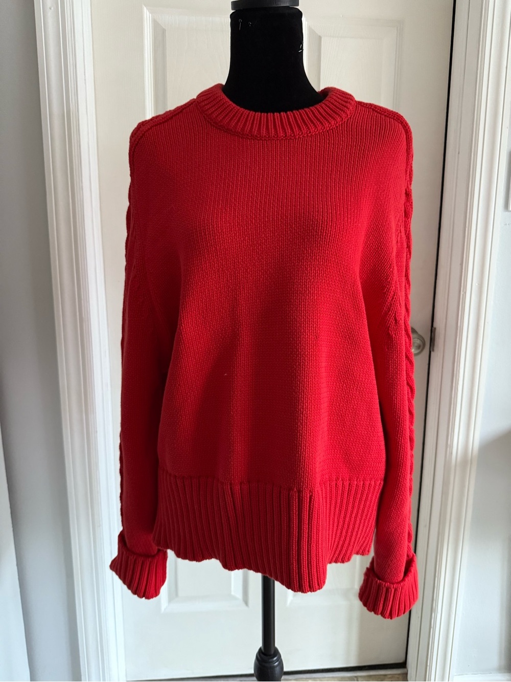 Zara Red Cable-Trim Crewneck Sweater